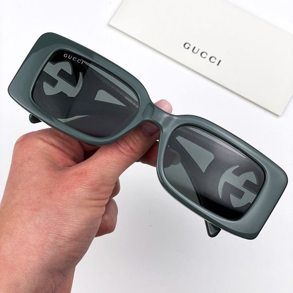 Gucci GG1325S 003 Sunglasses Grey Smoke Grey Rectangle Women - Picture 4 of 11